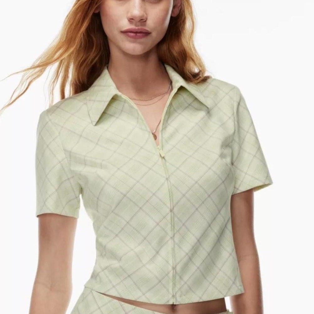 Aritzia Plaid Blouse in Purple and Tan - Picture 2 of 7
